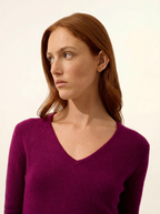 Jersey de cuello en V 4 hilos Abby - Ciruela - Mujer