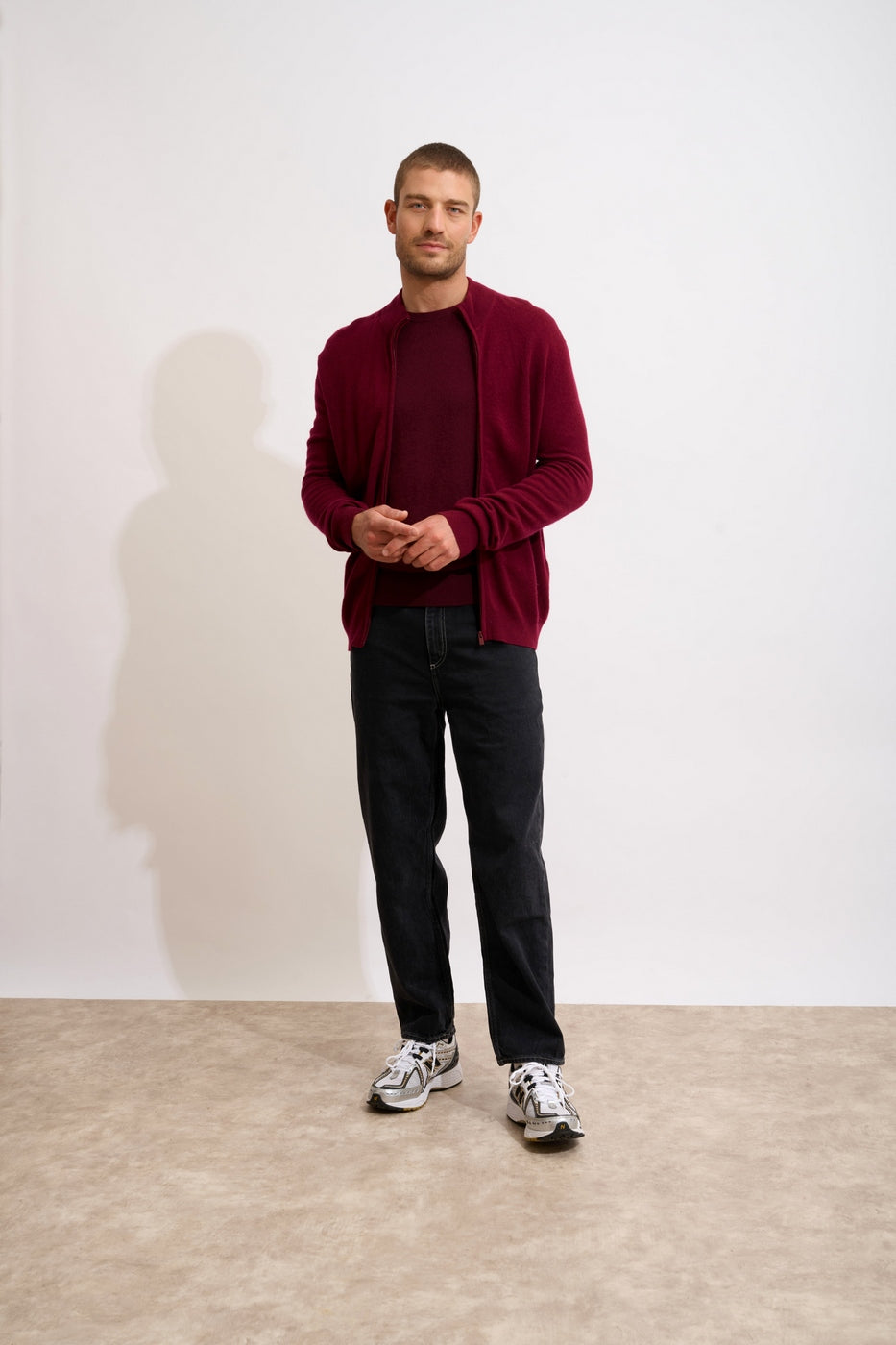 Zipped High-Neck Cardigan - Lilou - Burgundy