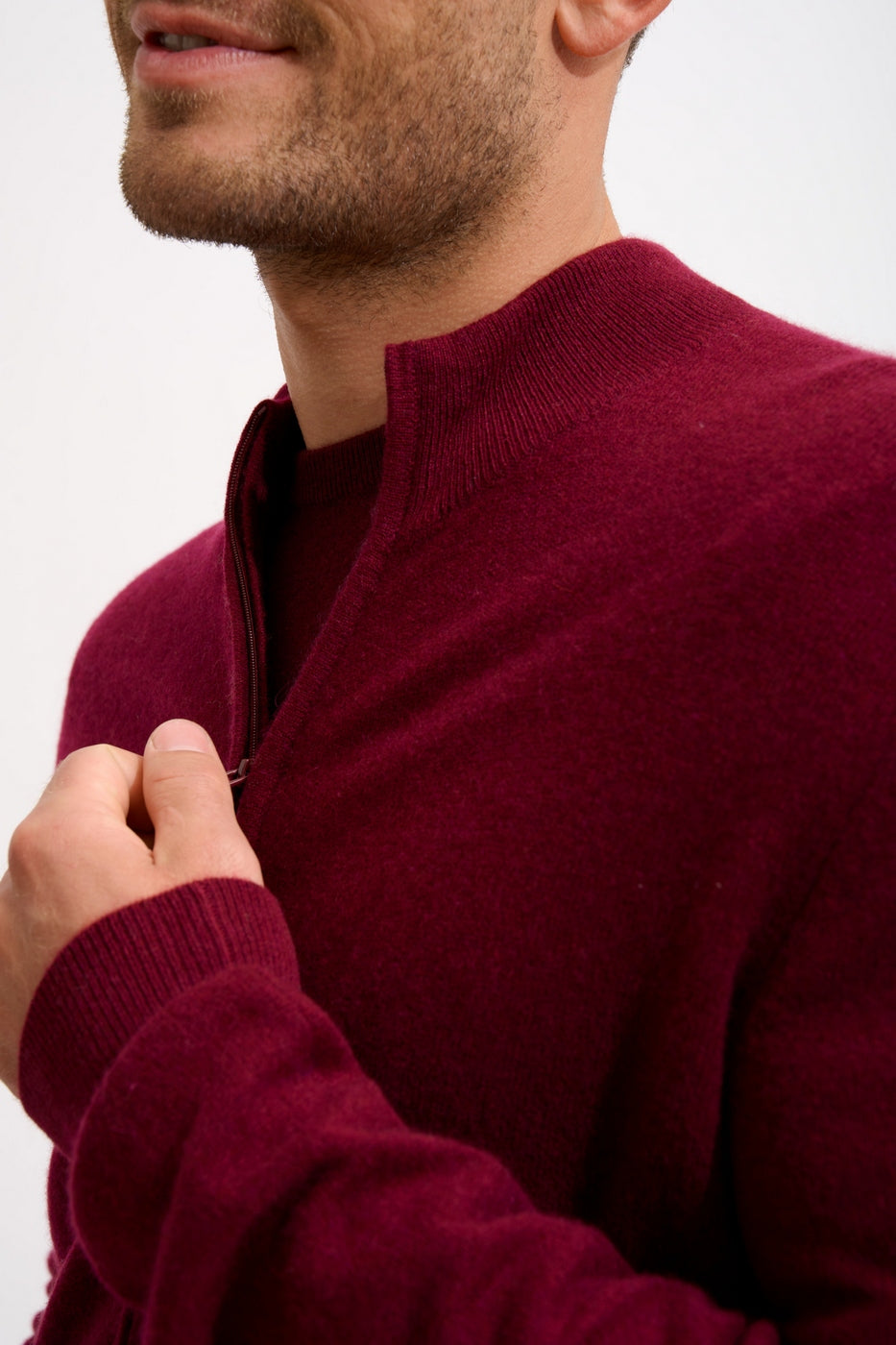 Zipped High-Neck Cardigan - Lilou - Burgundy
