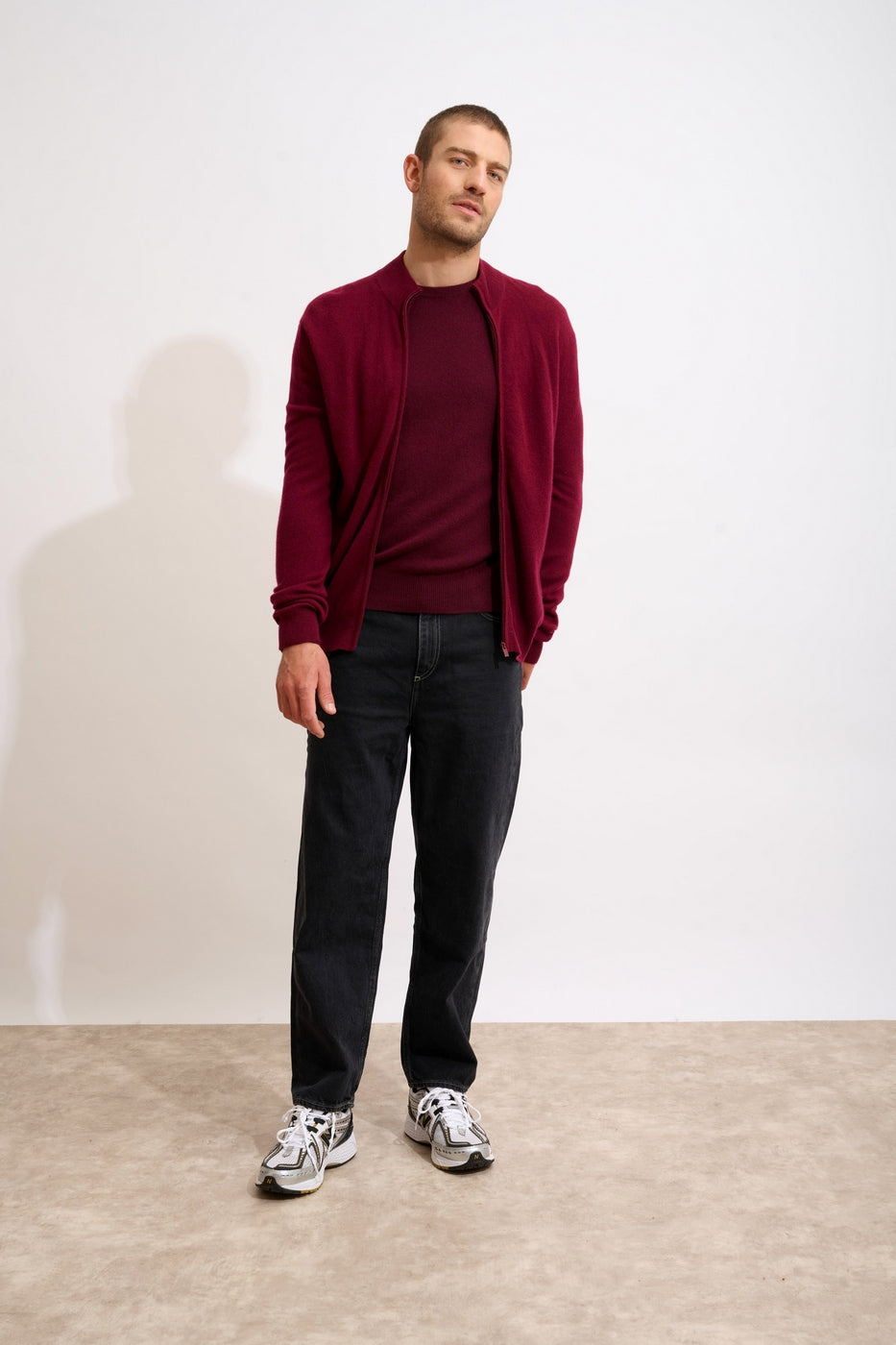 Zipped High-Neck Cardigan - Lilou - Burgundy