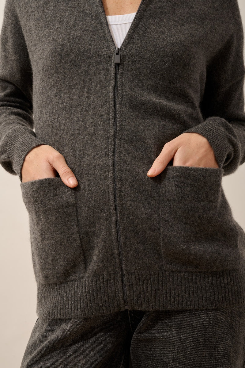 Gilet Zippé Col Mao - Ervie - Anthracite Chiné