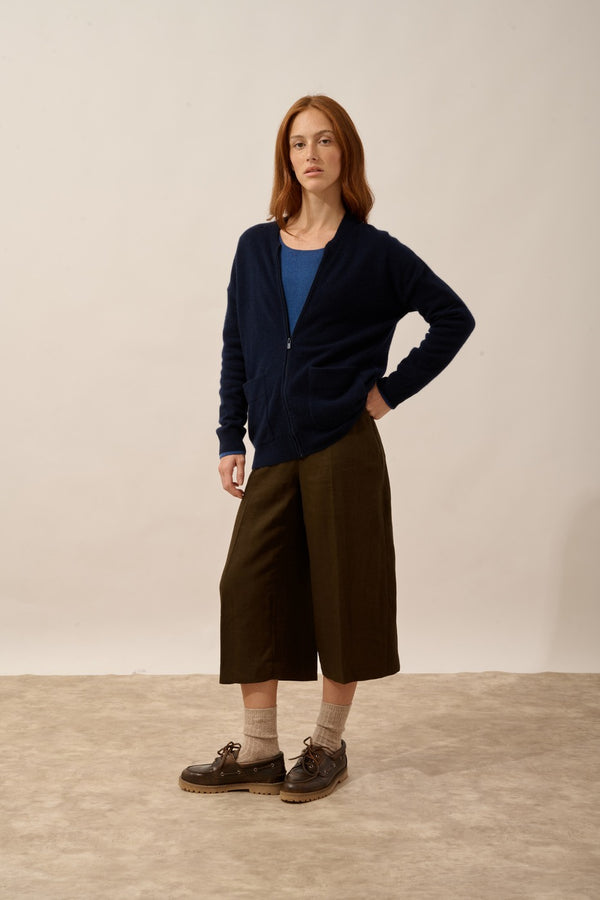 Cardigan con Zip Collo alla Coreana - Ervie - Navy