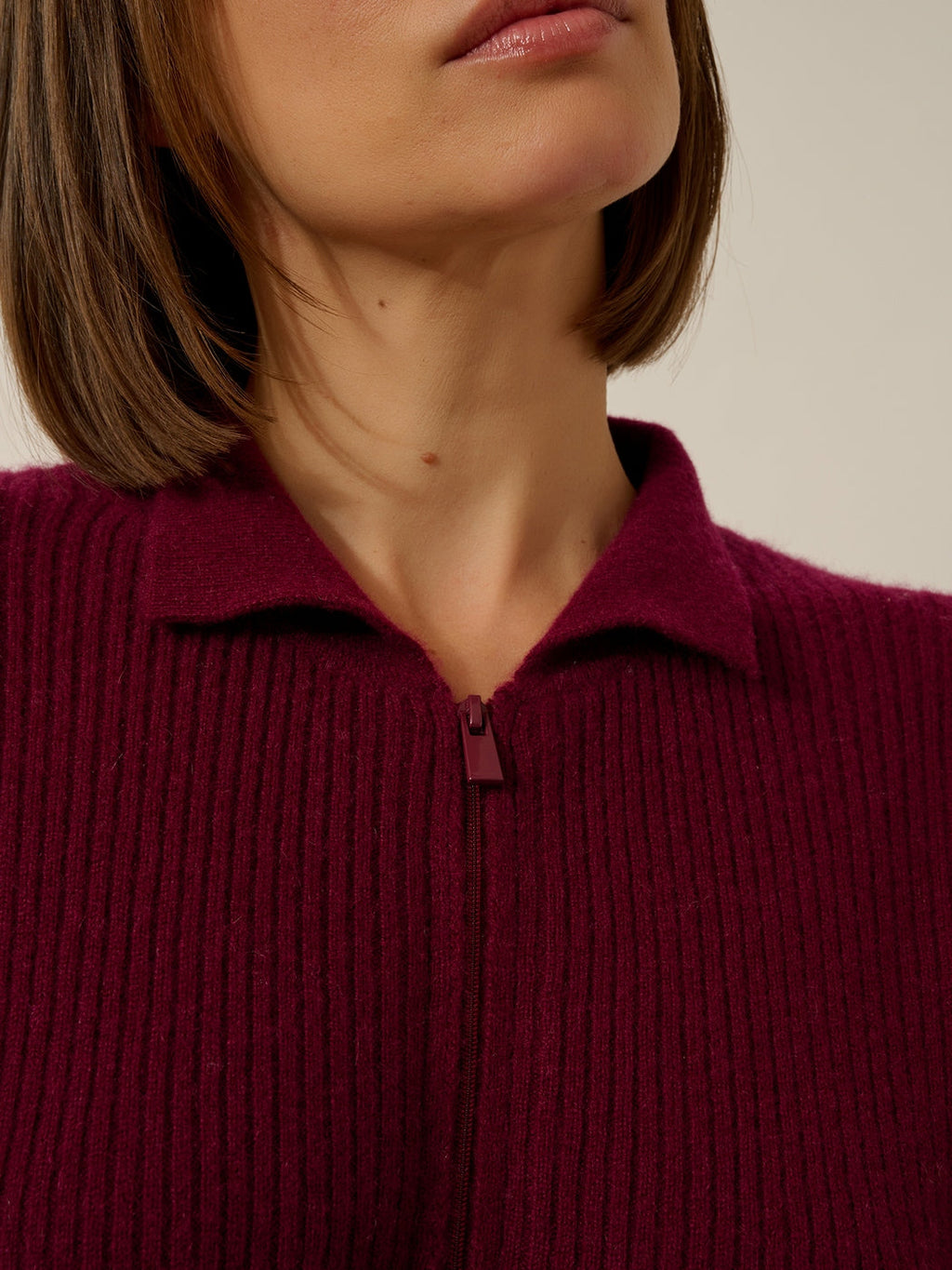 Polo Cuello con Cremallera Mangas Largas - Kristjan - Burdeos