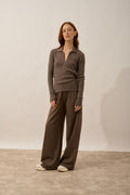 Long-Sleeved Zip-Neck Polo - Kristjan - Taupe Chiné