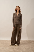 Long-Sleeved Zip-Neck Polo - Kristjan - Taupe Chiné