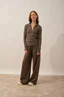 Polo Col Zippé Manches Longues - Kristjan - Taupe Chiné