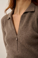 Polo Col Zippé Manches Longues - Kristjan - Taupe Chiné