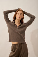 Polo Col Zippé Manches Longues - Kristjan - Taupe Chiné