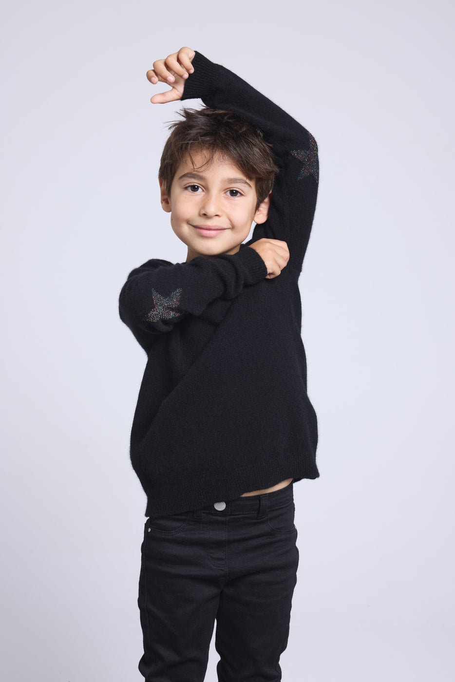 Jersey de cuello redondo con estrella en el codo Judy - Negro multicolor lurex - Infantil