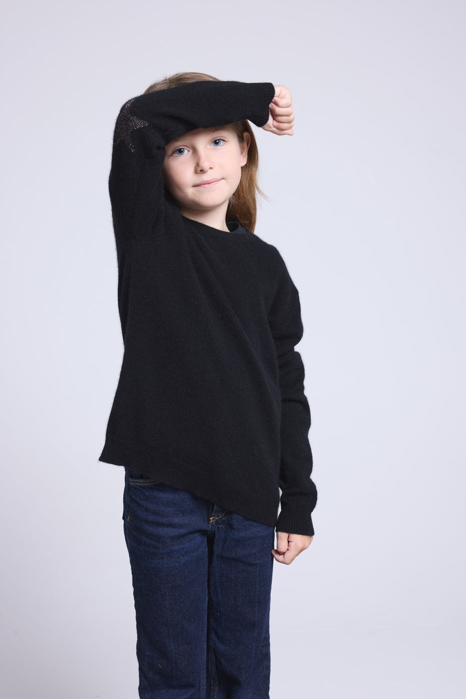 Jersey de cuello redondo con estrella en el codo Judy - Negro multicolor lurex - Infantil