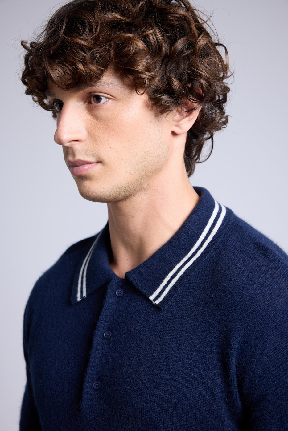 Jersey de cuello polo a rayas Jules - Azul marino y blanco - Hombre