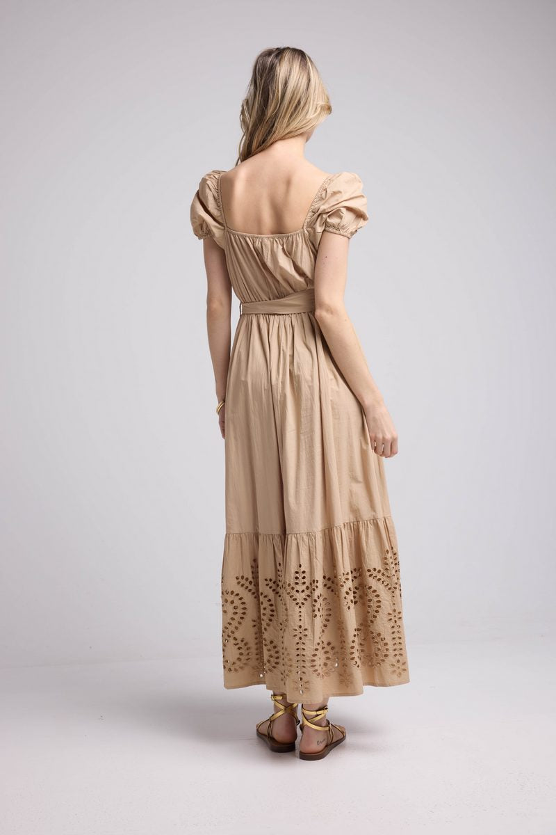 Vestido largo de manga corta - Beige