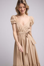 Vestido largo de manga corta - Beige
