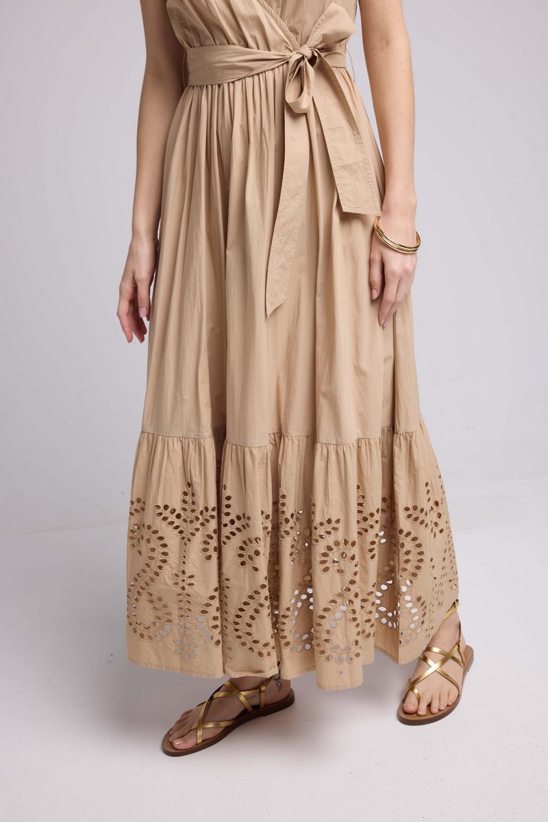 Vestido largo de manga corta - Beige