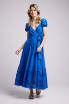 Vestido largo de manga corta - Azul