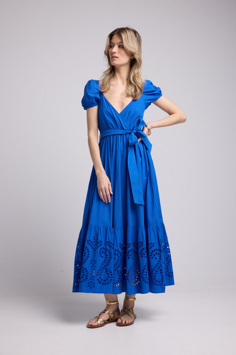 Vestido largo de manga corta - Azul