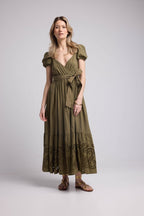 Vestido largo de manga corta - Caqui