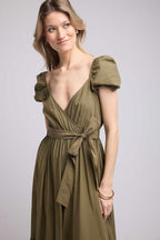 Vestido largo de manga corta - Caqui