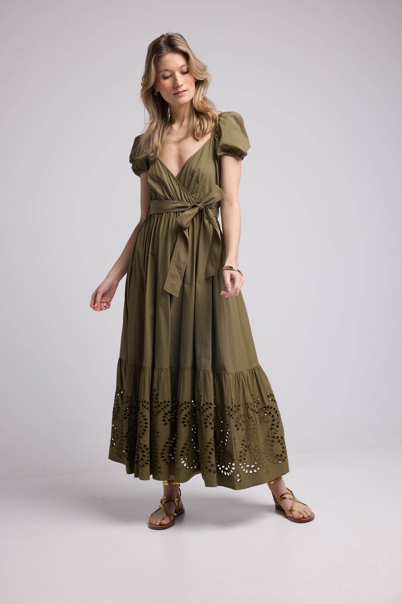 Vestido largo de manga corta - Caqui