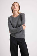 Juliette Flat Knit Crew Neck Sweater - Gris - Cachemira 100% Oeko-Tex - Mujer