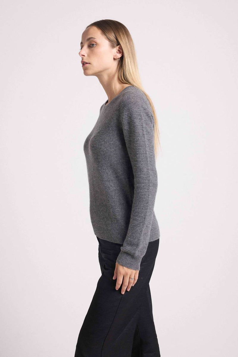 Pull Col Rond Mailles Plates Juliette - Gris - 100% Cachemire Oeko-Tex - Femme