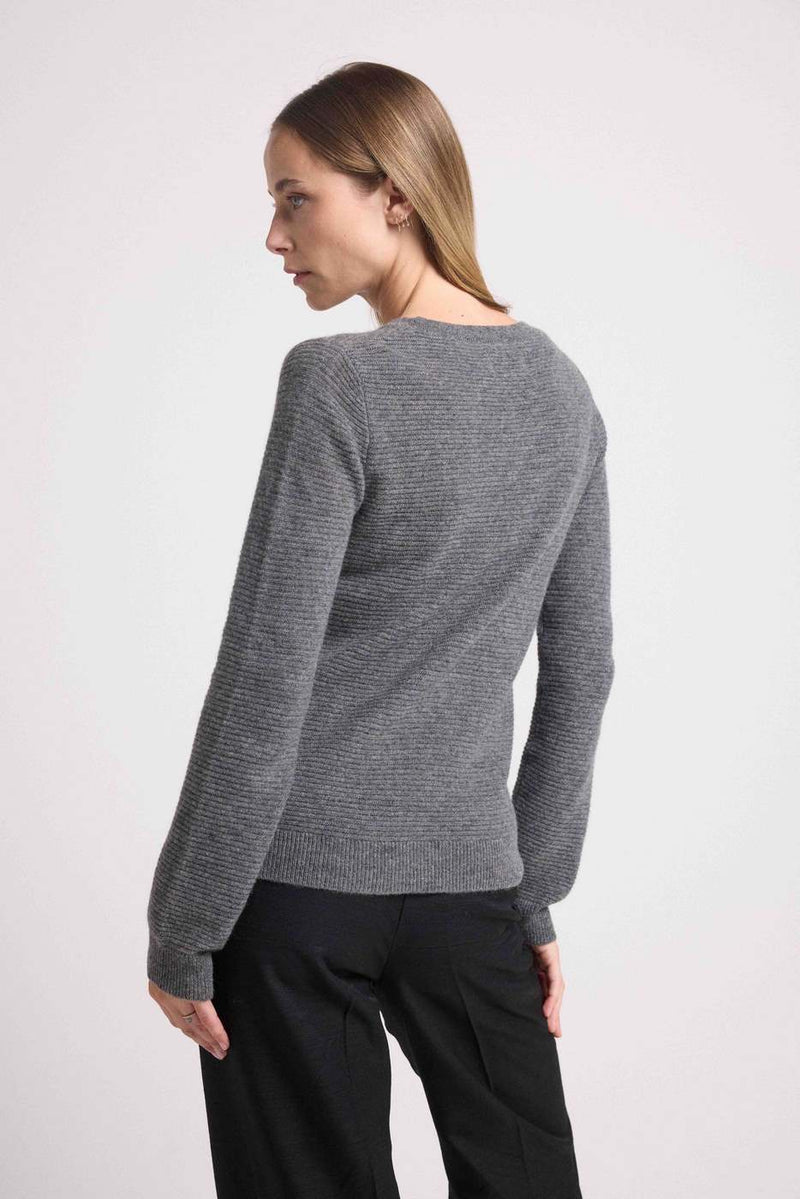 Juliette Flat Knit Crew Neck Sweater - Gris - Cachemira 100% Oeko-Tex - Mujer