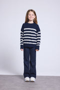 June Crew Neck Striped Jumper - Navy Blue White - Kids