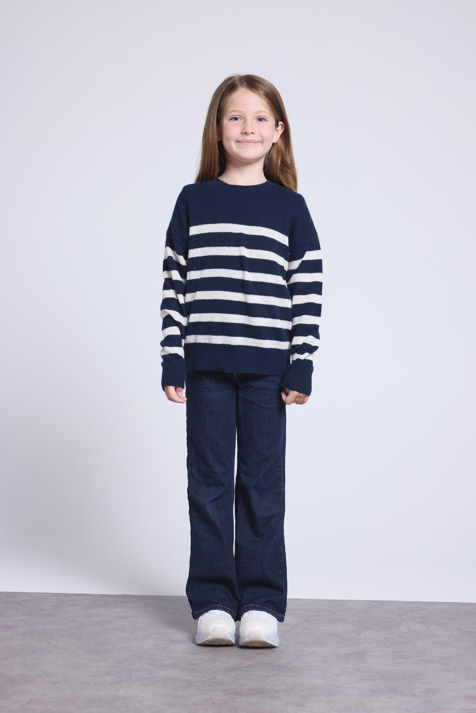 June Crew Neck Striped Jumper - Navy Blue White - Kids