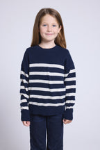 June Crew Neck Striped Jumper - Navy Blue White - Kids