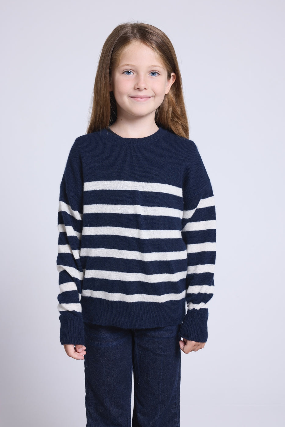 June Crew Neck Striped Jumper - Navy Blue White - Kids