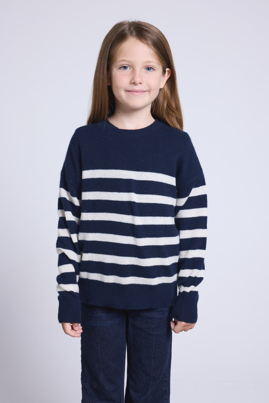 June Crew Neck Striped Jumper - Navy Blue White - Kids