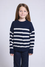 June Crew Neck Striped Jumper - Navy Blue White - Kids