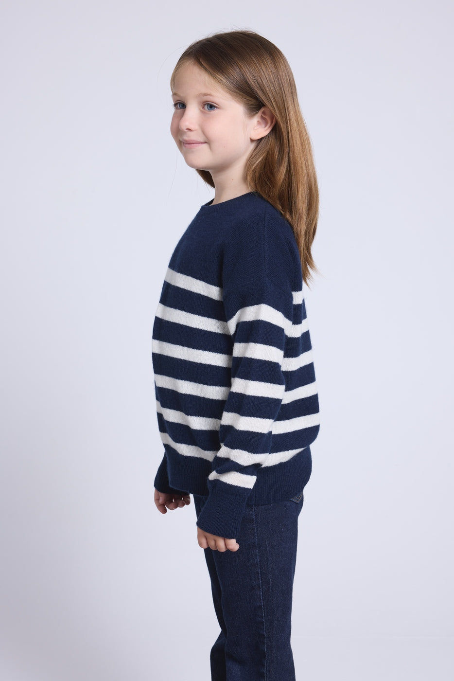 June Crew Neck Striped Jumper - Navy Blue White - Kids