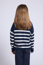 June Crew Neck Striped Jumper - Navy Blue White - Kids