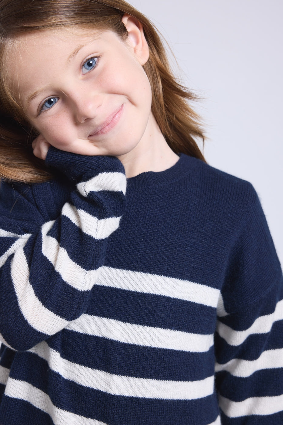 June Crew Neck Striped Jumper - Navy Blue White - Kids