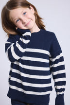 June Crew Neck Striped Jumper - Navy Blue White - Kids