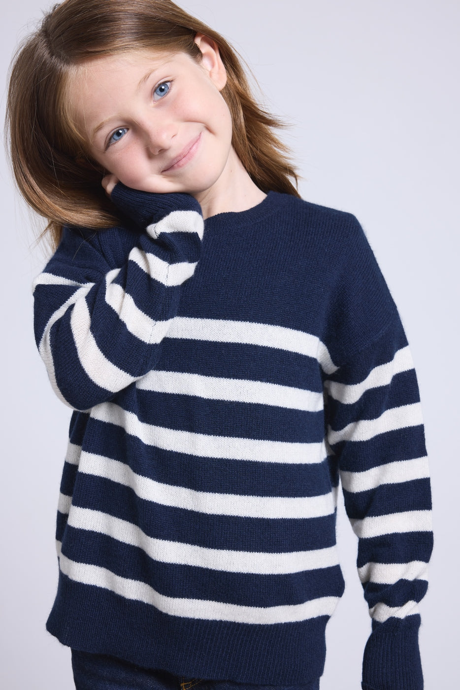 June Crew Neck Striped Jumper - Navy Blue White - Kids