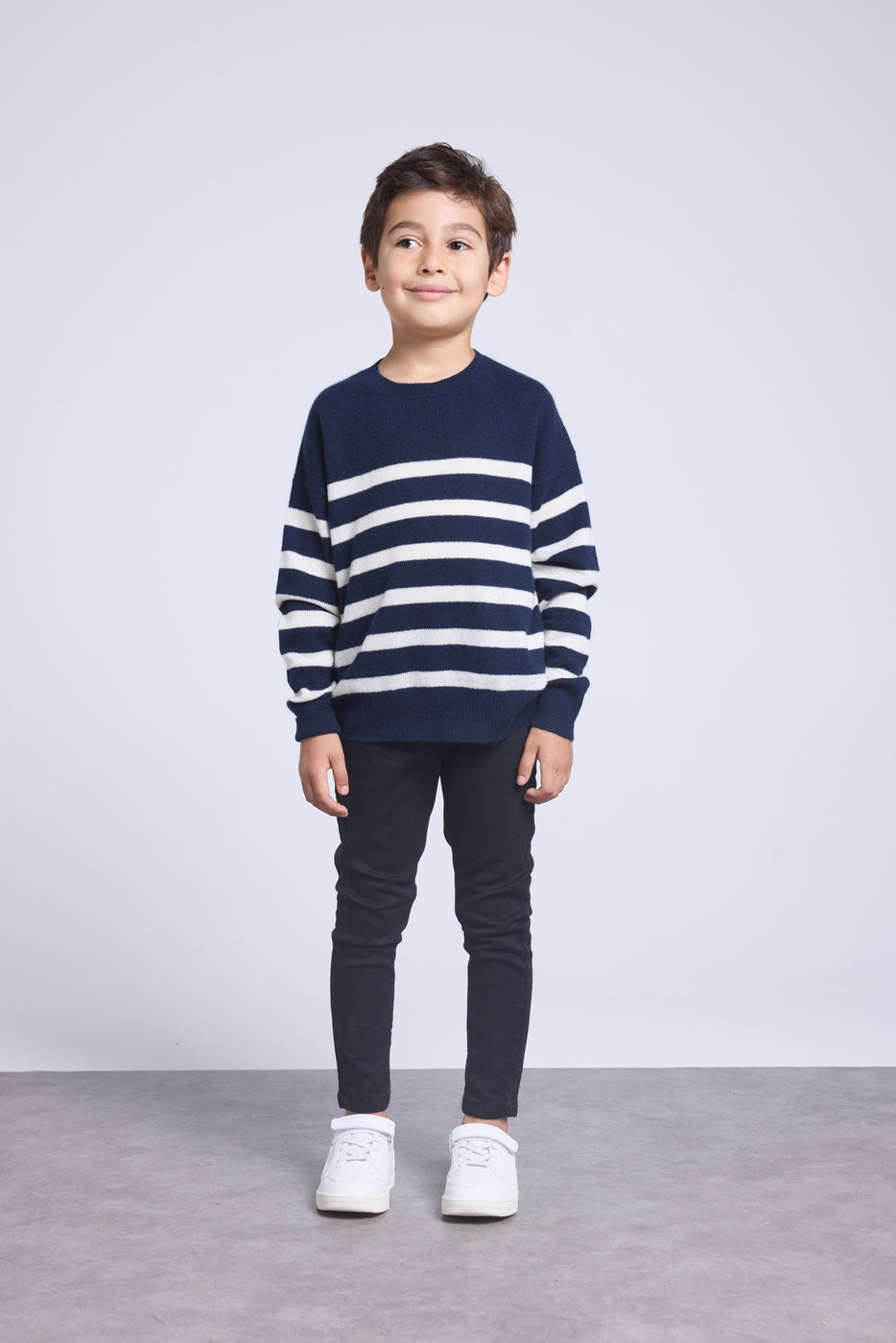 June Crew Neck Striped Jumper - Navy Blue White - Kids