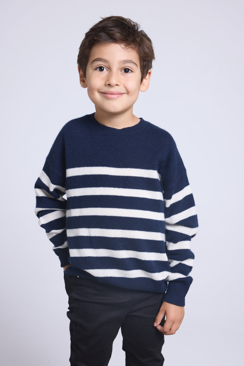 June Crew Neck Striped Jumper - Navy Blue White - Kids