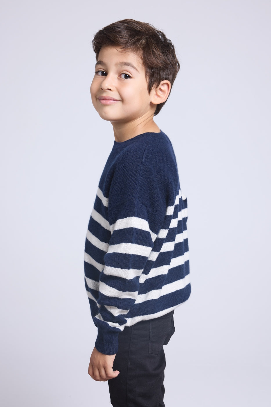 June Crew Neck Striped Jumper - Navy Blue White - Kids