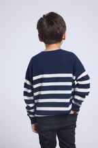 June Crew Neck Striped Jumper - Navy Blue White - Kids