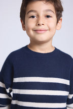 June Crew Neck Striped Jumper - Navy Blue White - Kids