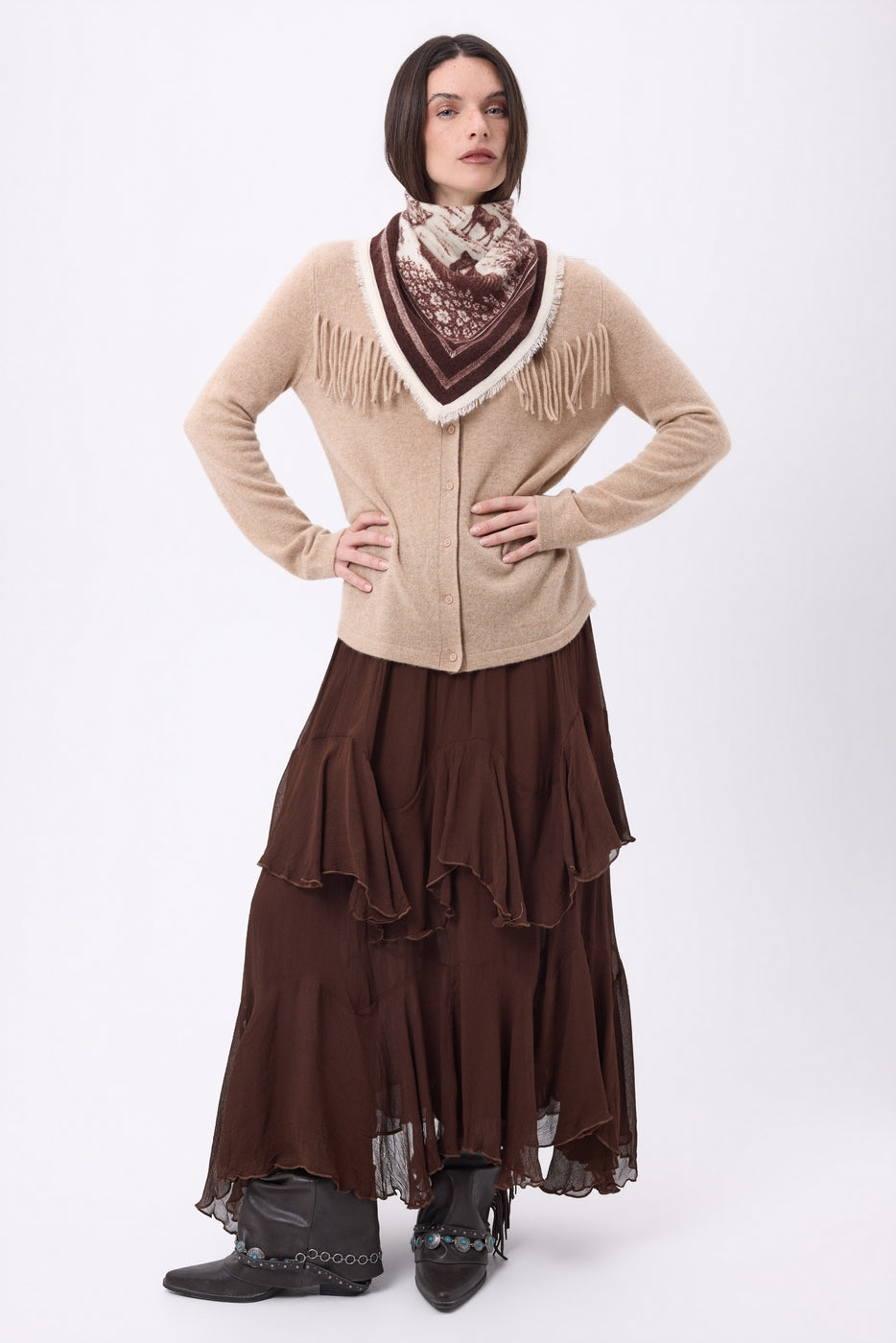 Petit Bandana Jungle - Marron - Femme - 100% Cachemire