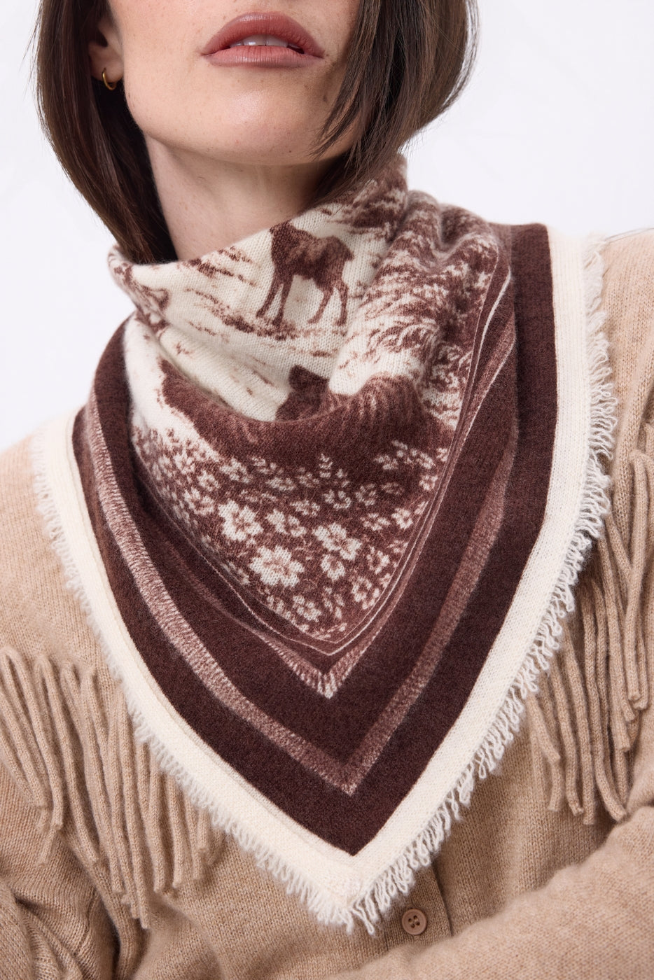 Petit Bandana Jungle - Marron - Femme - 100% Cachemire