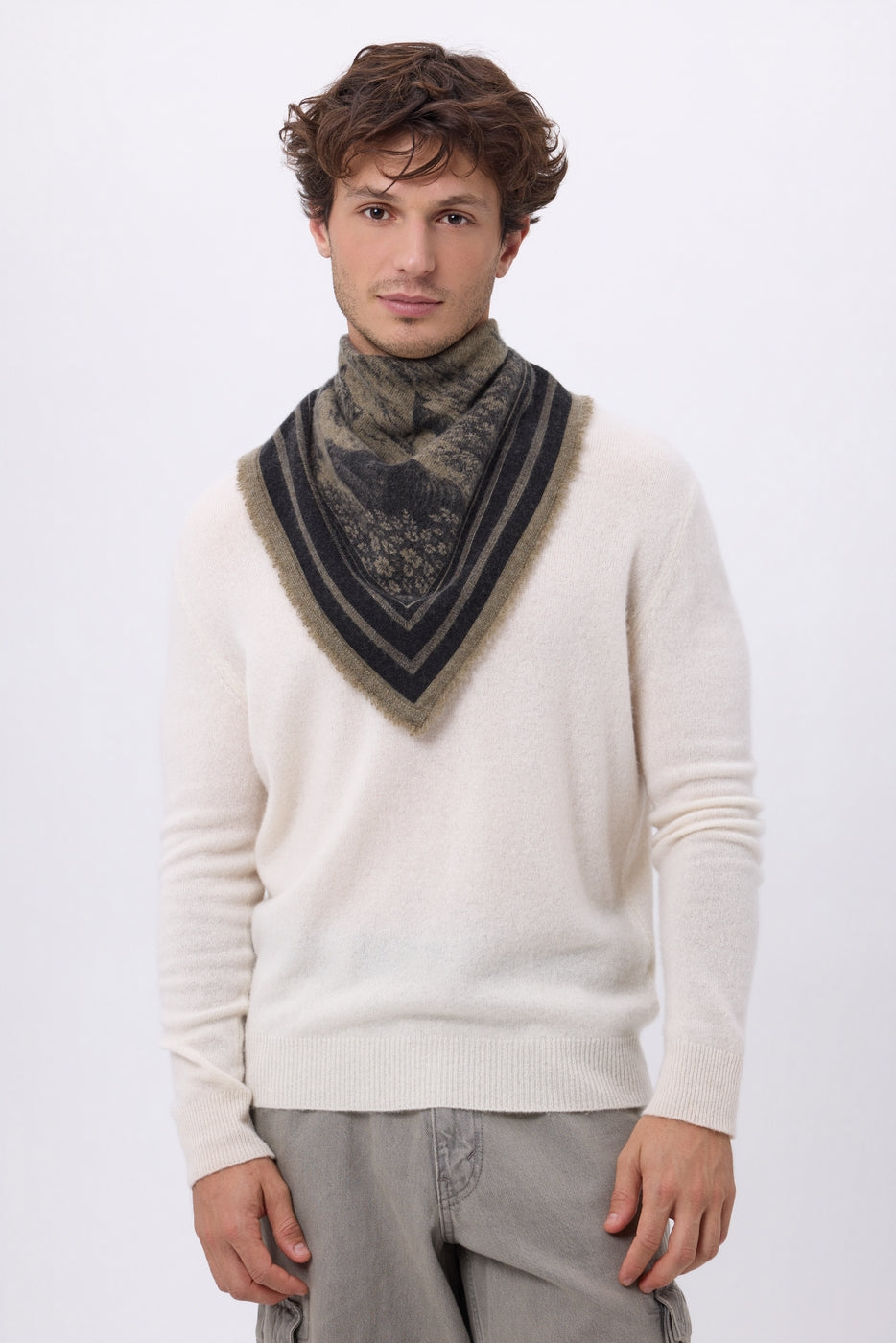 Kleines Bandana Jungle - Khaki Meliert - Herren - 100 % Kaschmir