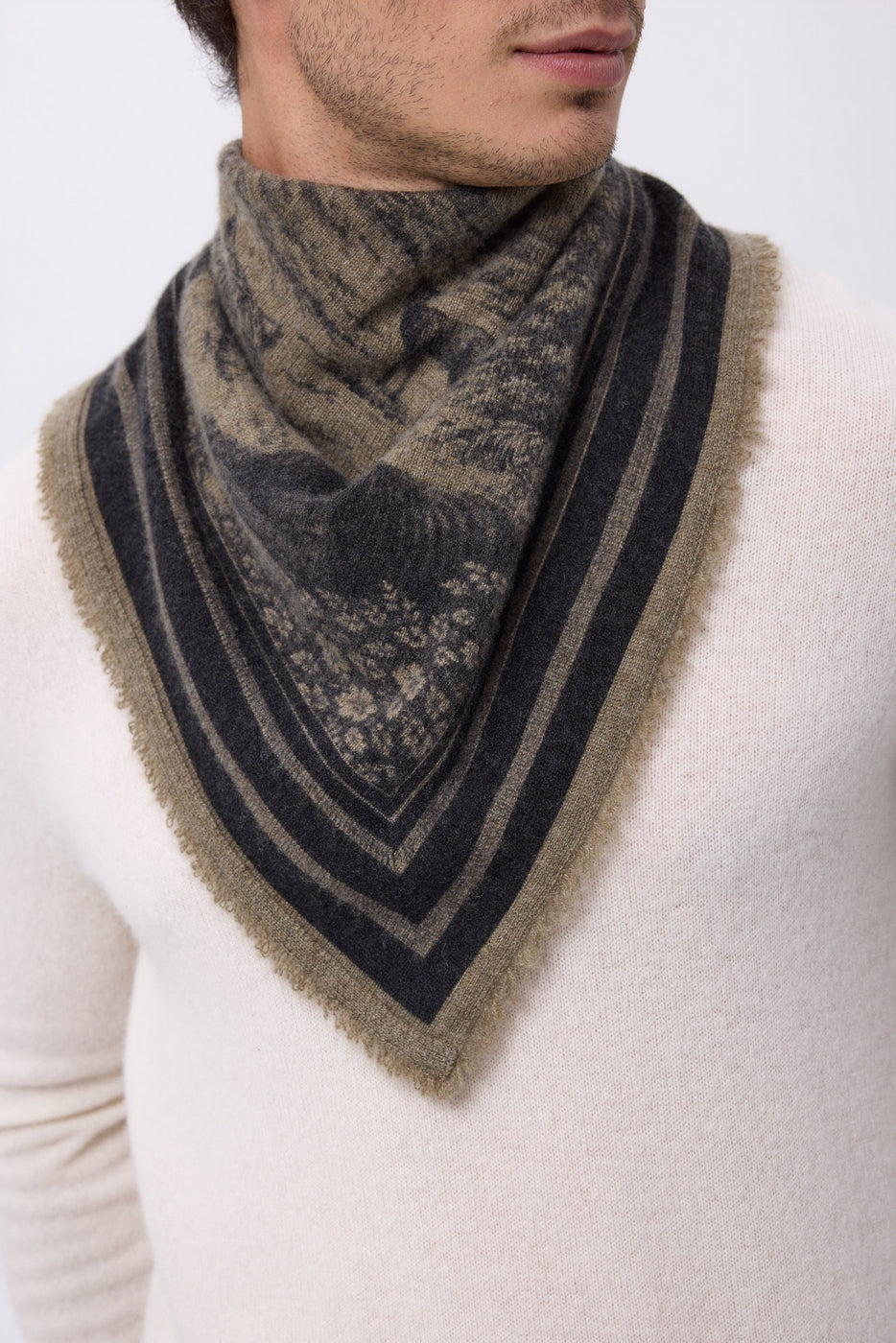 Kleines Bandana Jungle - Khaki Meliert - Herren - 100 % Kaschmir
