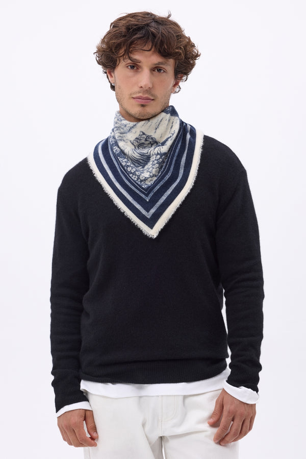 Petit Bandana Jungle - Bleu Marine - Homme - 100% Cachemire