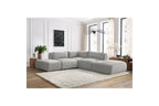 Jeanne - Canapé D'Angle Fixe Modulable - Tissu Velours Avec 2 Chauffeuses, 1 Angle Et 2 Poufs