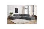 Jeanne - Canapé D'Angle Fixe Modulable - Tissu Velours Avec 2 Chauffeuses, 1 Angle Et 2 Poufs