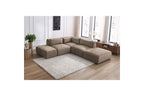 Jeanne - Canapé D'Angle Fixe Modulable - Tissu Velours Avec 2 Chauffeuses, 1 Angle Et 2 Poufs